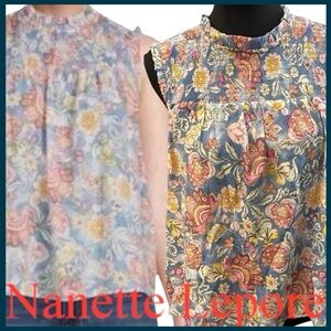 NWT Nanette Lepore Floral High Neck Smocked Sleeveless Top (M/L)